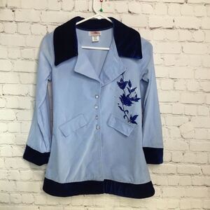 VTG Citlalis Girls‎ Blue Embellished Velvet Jacket Dress Pea Coat Size 12